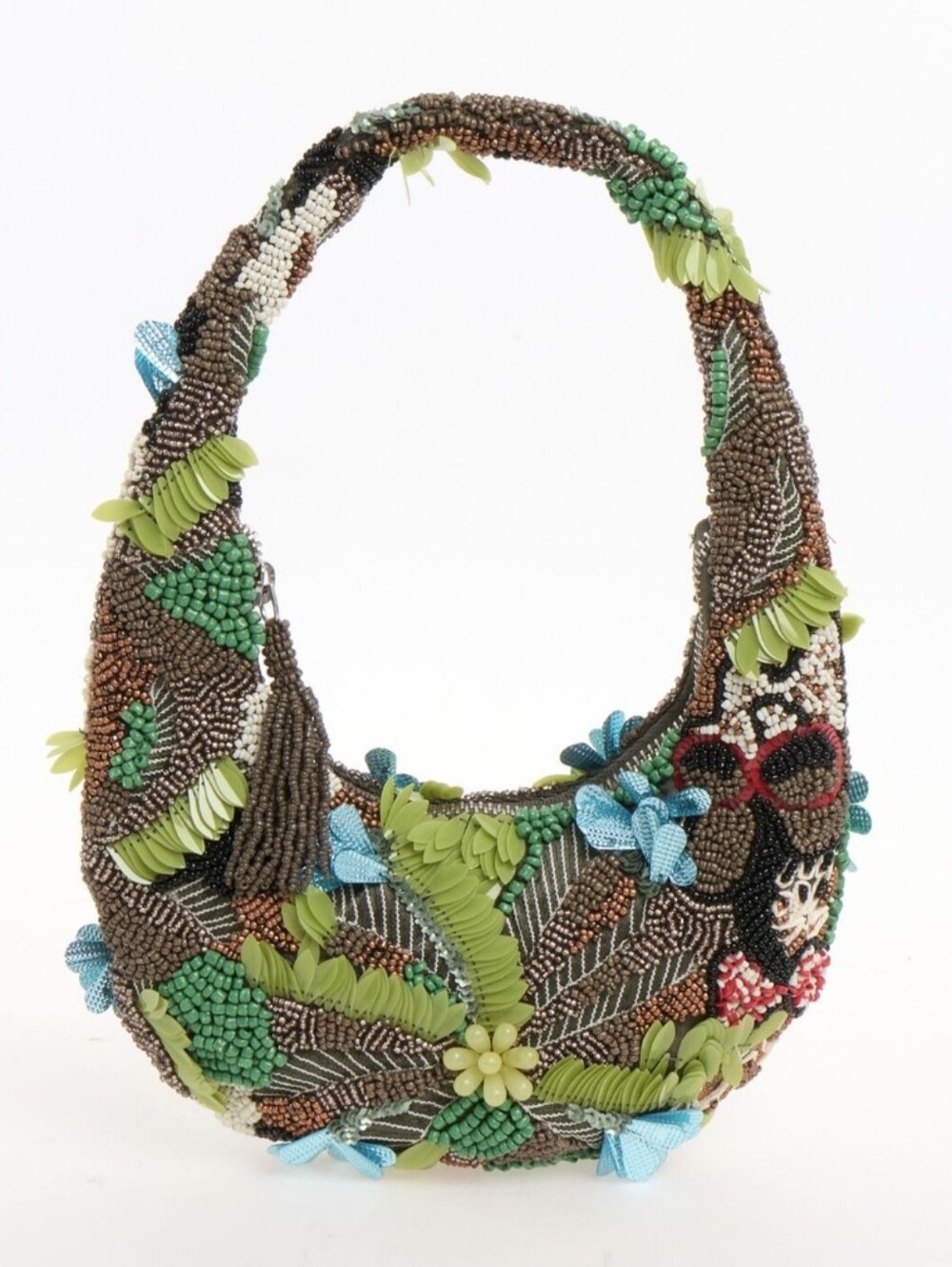 Beaded Jungle Accent Shoulder Bag - Green & Blue